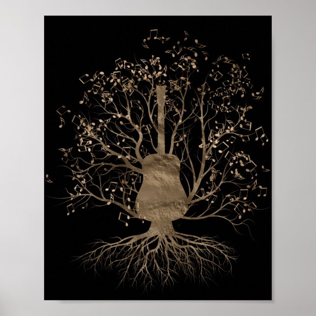 Poster Arbre de musique de guitare dorée (Devant)