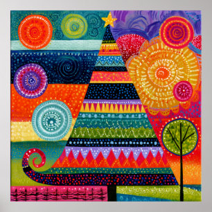 Poster Arbre de Noël Abstrait Coloré