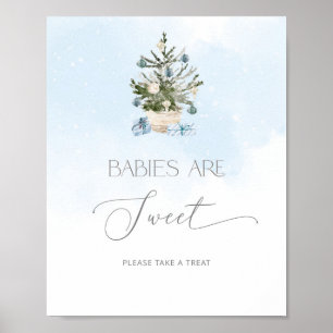 Poster Arbre de Noël bleu hiver Les bébés sont doux