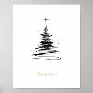 Poster Arbre de Noël dessiné à la main Joyeux Noël