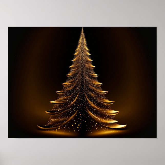 Poster Arbre de Noël d'or sur un arrière - plan noir. (Devant)