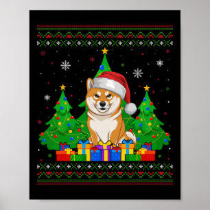 Poster Arbre de Noël doux Santa Hat Shiba Inu Do