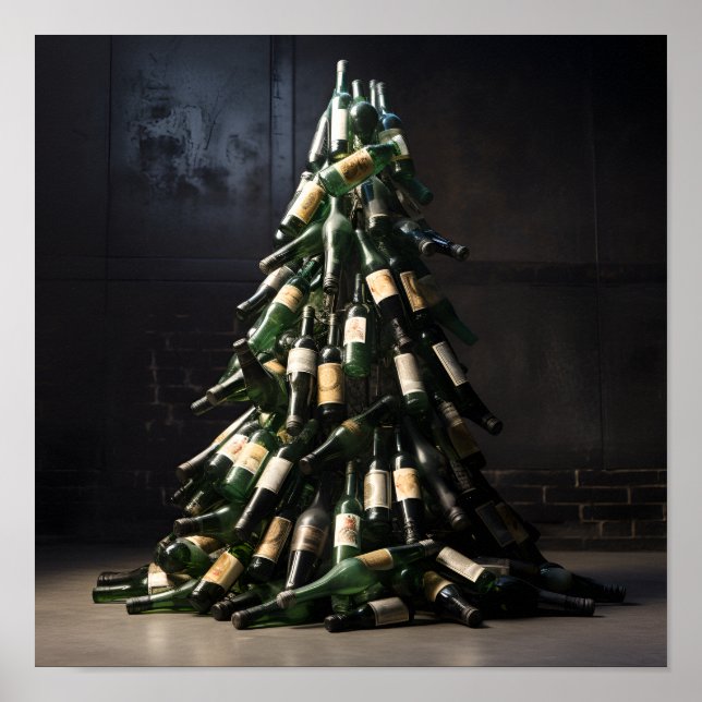 Poster Arbre de Noël en bouteilles de vin (Devant)