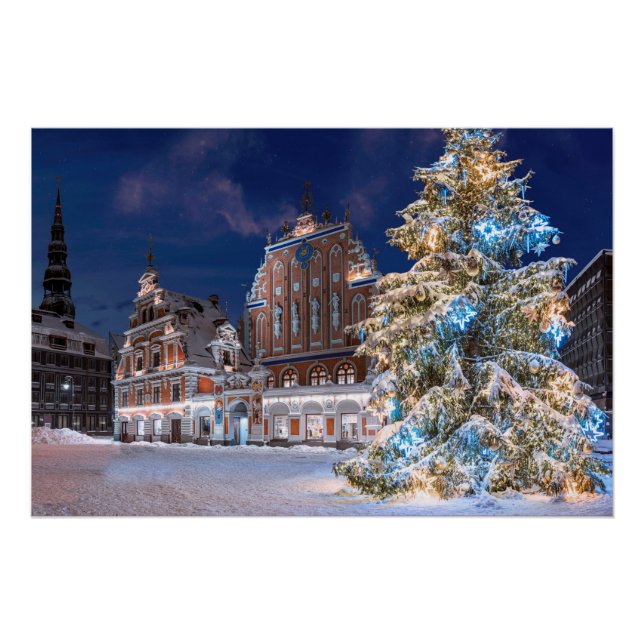 Poster Arbre de Noël et Maison des Noirs à Riga (Devant)