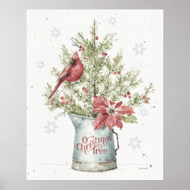 Poster Arbre de Noël fermier avec cardinal (Devant)