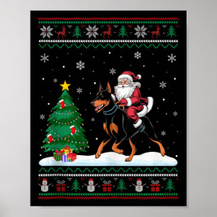 Poster Arbre de Noël moche Père Noël équitation Doberman