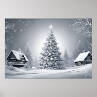 Arbre de Noël neigeux Digital Christmas Wall Art