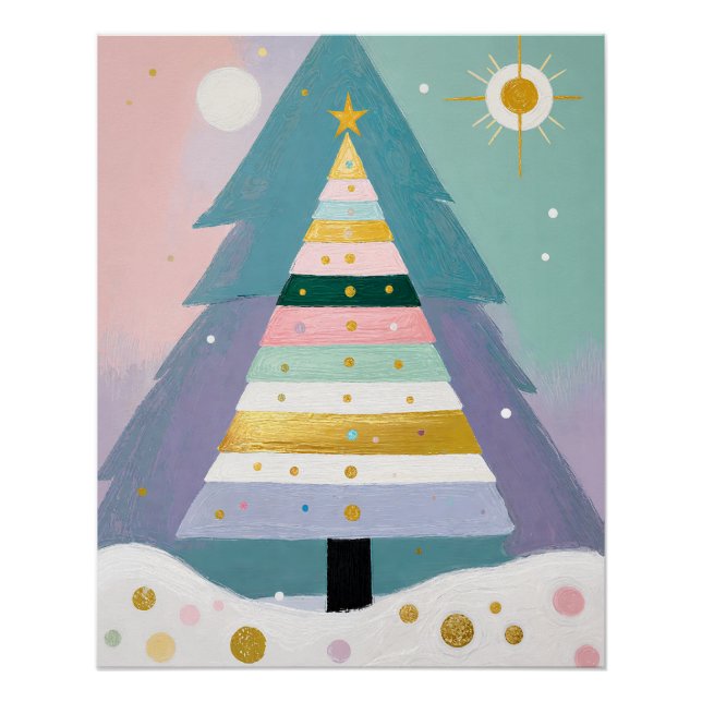 Poster Arbre de Noël Pastel Céleste (Devant)