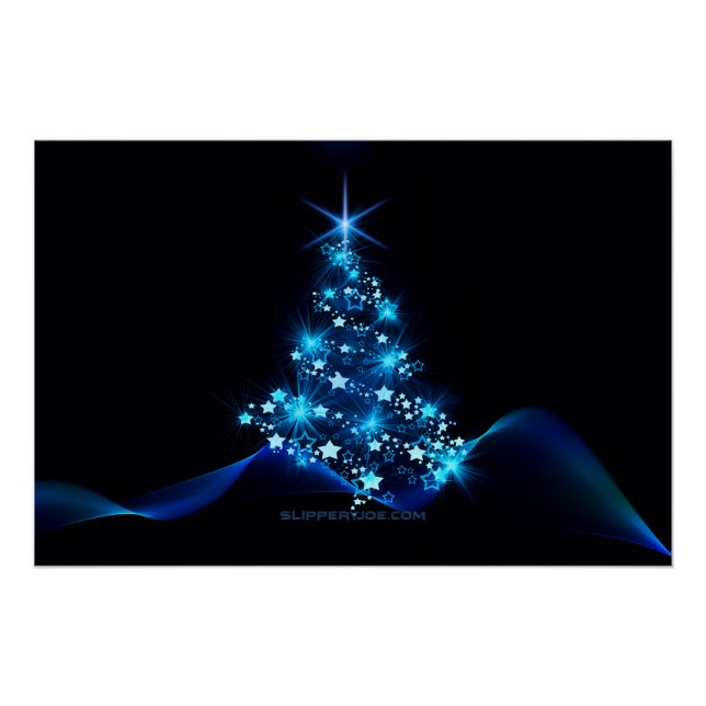 Poster arbre de Noël stylisé SlipperyJoe bleu brillant s (Devant)