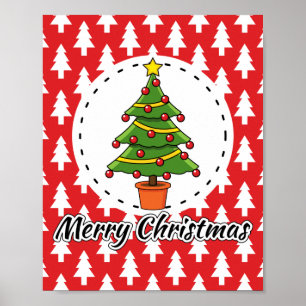 Poster Arbre de Noël sur le Motif des pins rouges - Joyeu