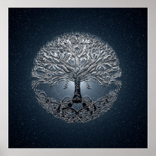 Poster Arbre de nuit paisible de ciel bleu de la vie