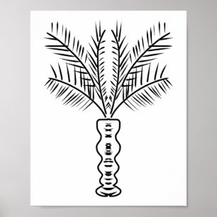 Poster Arbre de palmier Ligne main dessinée Art noir blan