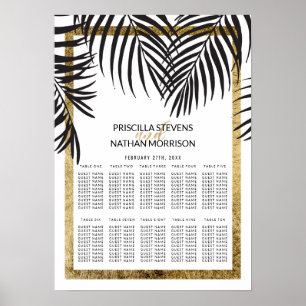 Poster Arbre de palmier noir Fronds Gold Bordure de siège