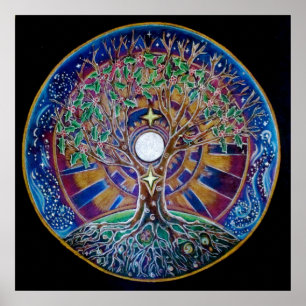 Poster Arbre de Pleine lune d'affiche de mandala de la