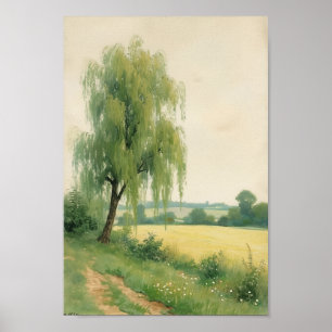 Poster Arbre de saule vintage paysage de campagne Art