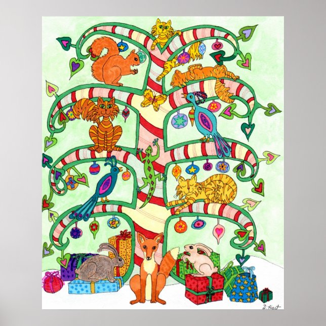 Poster Arbre de Vacances Art populaire (Devant)