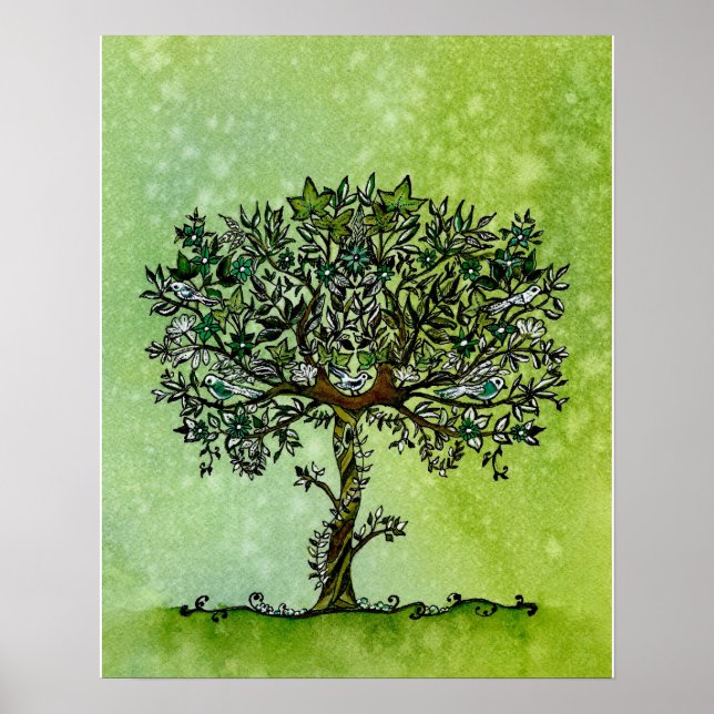Poster Arbre de vie aquarelle peinture (Devant)