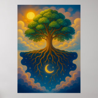 Poster Arbre de vie avec Imaginaire de soleil et de lune