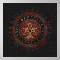 Arbre de vie avec Triquetra Black Rouge cuir