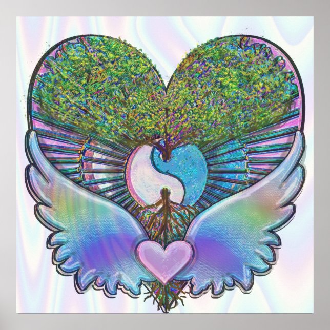 Poster Arbre de vie, Coeur, Ange, Yin Yang (Devant)
