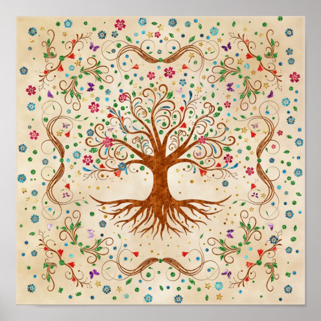 Poster Arbre de vie coloré - Yggdrasil (Devant)