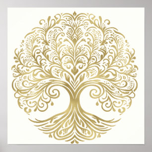 Poster Arbre de Vie Crème et Or Mariage Celtique