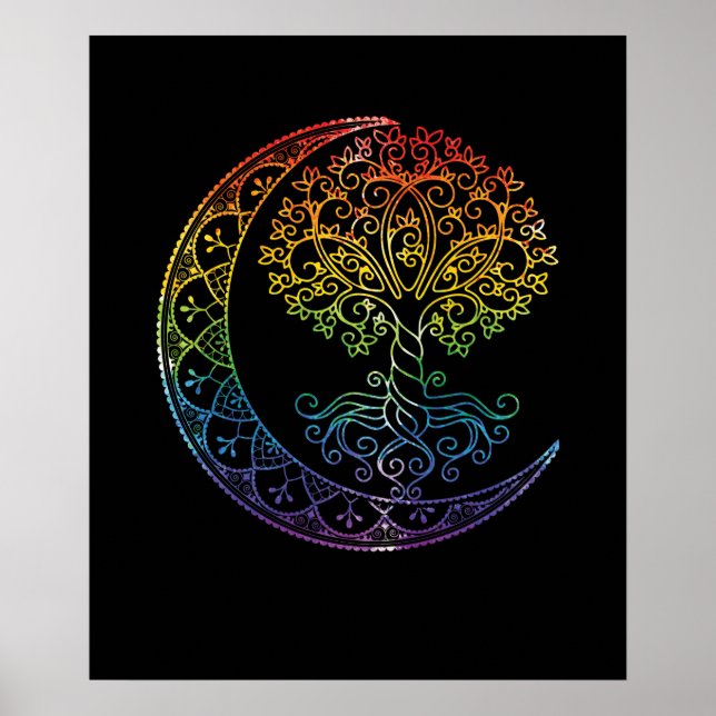 Poster Arbre de vie Cresent Moon Phases Mandala Yoga Cade (Devant)