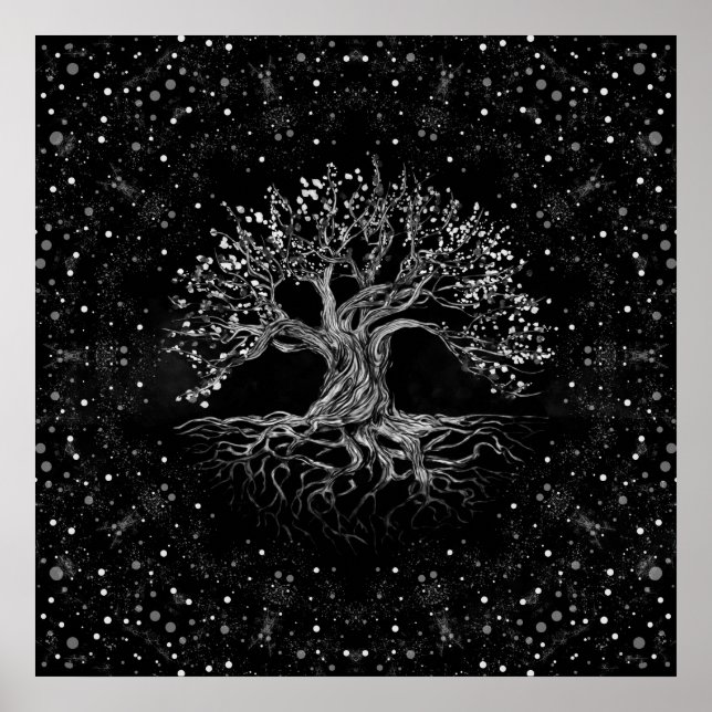 Poster Arbre de vie Dessin noir et blanc (Devant)