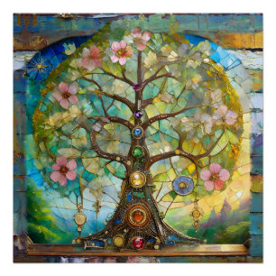 Poster Arbre de Vie Fleurissant des 7 Chakras