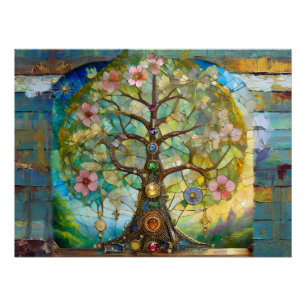 Poster Arbre de Vie Fleurissant des 7 Chakras