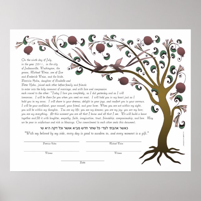 Poster Arbre de vie ketubah avec une citation hébraïque ( (Devant)