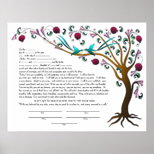 Poster Arbre de vie ketubah avec une citation hébraïque -