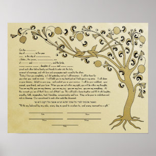 Poster Arbre de vie ketubah avec une citation hébraïque -