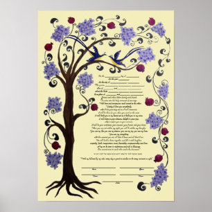 Poster Arbre de vie Ketubah & grenades, portrait-hi