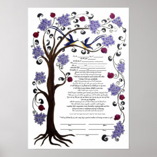 Poster Arbre de vie Ketubah & grenades, portrait (hw)