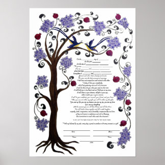Poster Arbre de vie Ketubah & grenades, portrait (hw)