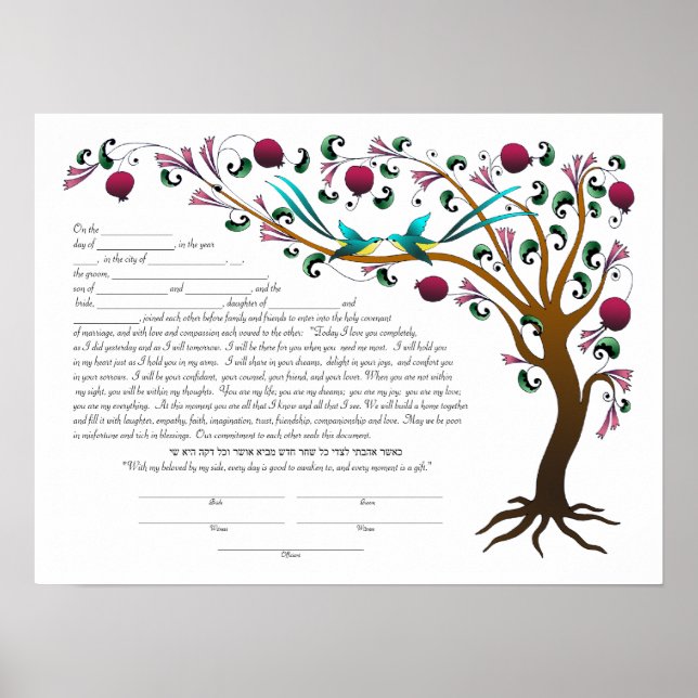 Poster Arbre de vie Ketubah & Vows dans les tons bijoux ( (Devant)