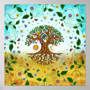 Poster Arbre de vie lunaire - Yggdrasil