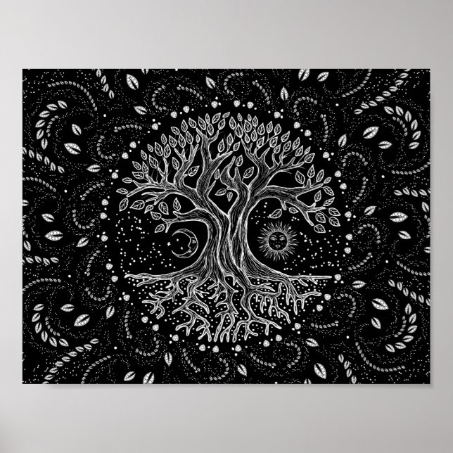 Poster Arbre de vie - noir et blanc (Devant)