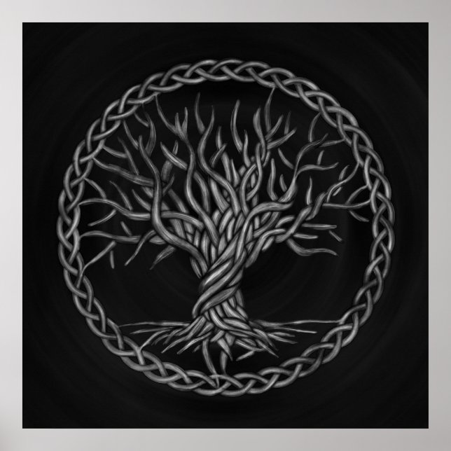 Poster Arbre de vie -Yggdrasil -niveaux de gris (Devant)