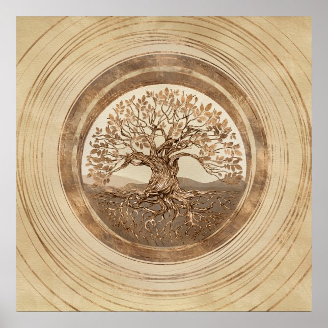 Poster Arbre de vie - Yggdrasil Pastel Gold (Devant)