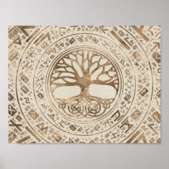Poster Arbre de vie - Yggdrasil Runic Motif (Devant)