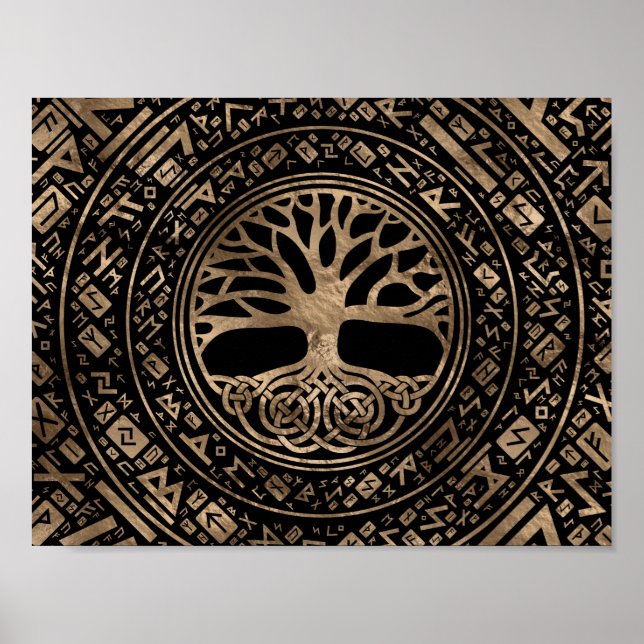 Poster Arbre de vie - Yggdrasil Runic Motif (Devant)