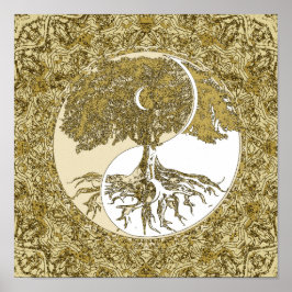 Poster Arbre de vie Yin Yang Gold Mandala