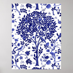 Poster Arbre de William Morris de la vie, de bleu de