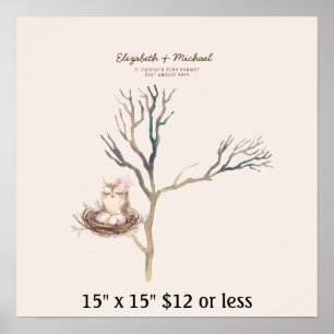 Poster Arbre d'empreintes digitales Baby Shower Aquarelle