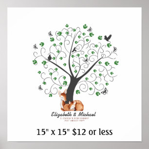 Poster Arbre d'empreintes digitales Baby Shower Cerf de l