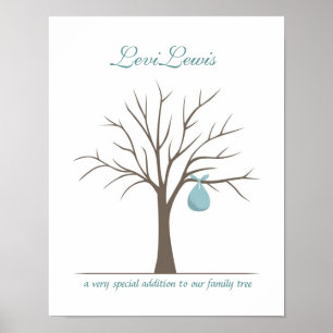 Poster Arbre d'empreintes digitales de bébé - Bleu
