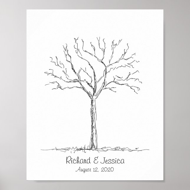 Poster Arbre d'empreintes digitales de mariage, Livre d'o (Devant)