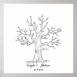Poster Arbre d'empreintes digitales mariage - un grand li